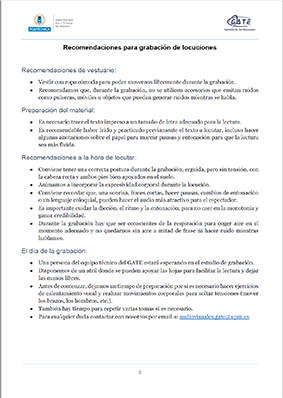 Portada del documento: Recomendaciones para grabación de locuciones