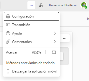 Menú de acceso a la configuración de Teams.