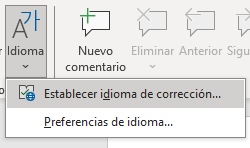 Imagen donde se refleja el bloque de idiomas desde el que podremos establecer el idioma de un texto seleccionado o una ubicación marcada.