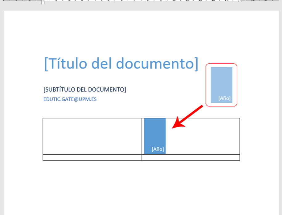 Mover objetos a la tabla. En la imagen vemos como se mueven los objetos de la portada dentro de la tabla, en la celda superior derecha.