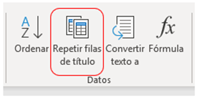 Imagen de selección para repetir filas de encabezado. En la imagen vemos que en el bloque de 