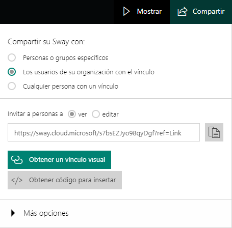 Imagen que muestra las opciones que aparecen al pinchar sobre el botón de 