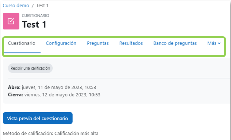 Vista de una actividad de ejemplo donde se marca su menú similar al del curso.