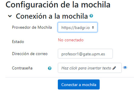 Configuración de la conexión a la mochila externa de un usuario.