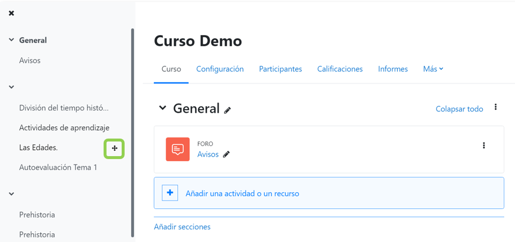 Mover secciones desde el índice del curso