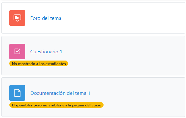 Vista de las opciones de disponibilidad