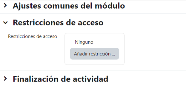 Vista para añadir restricciones de acceso