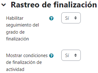 Rastreo de finalización en la configuración del curso