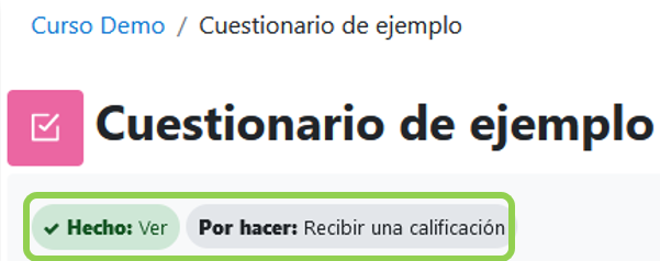 Vista de la finalización de actividad dentro de la actividad de actividad (en verde) en el menú de navegación