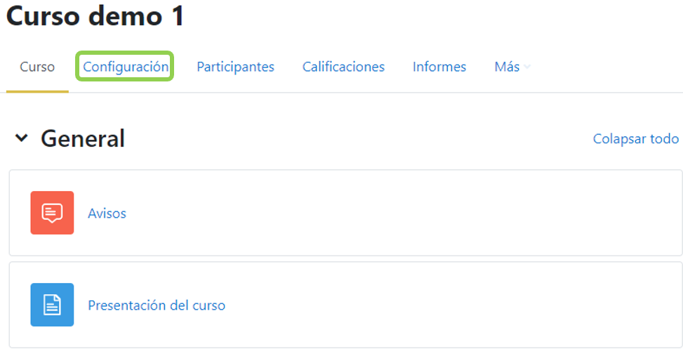 Acceso a la configuración del curso