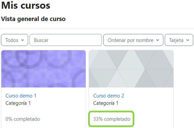 Estado de finalización de cada curso en Mis cursos