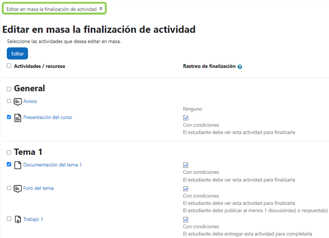 Edición en mas de la finalización de actividad