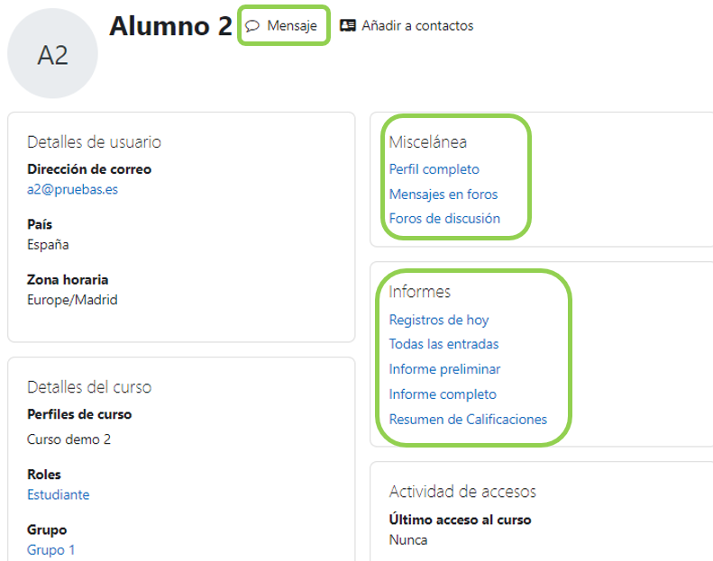 Vista de información de un participante