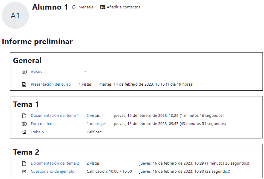 Vista del informe preliminar