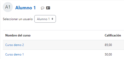 Vista del resumen de calificaciones