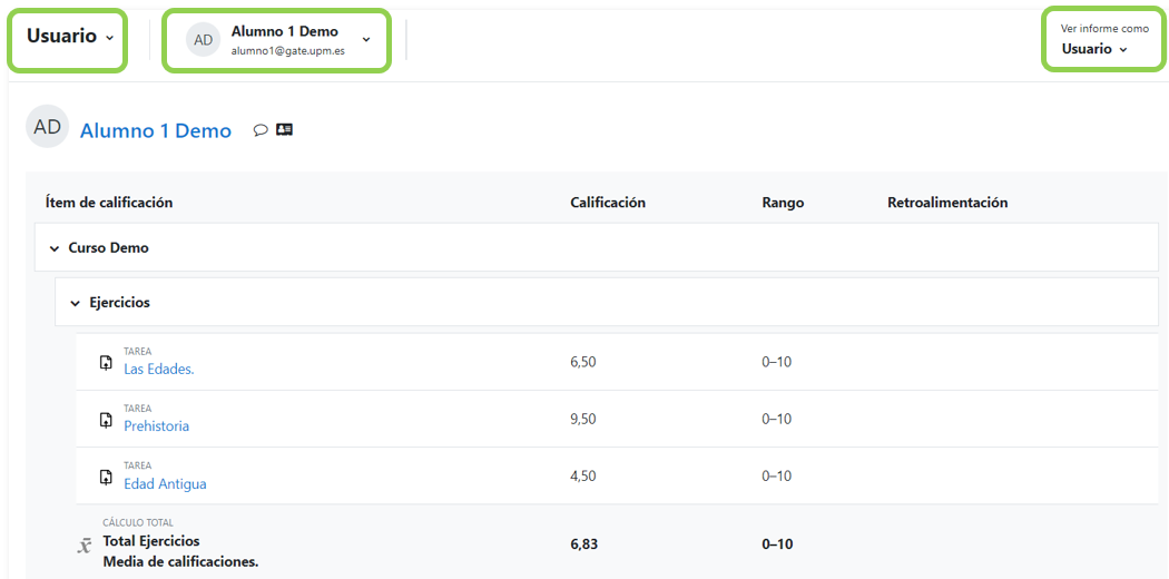 Vista en modo usuario