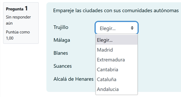 Ejemplo de pregunta de emparejamiento