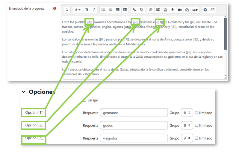 Pregunta de arrastrar y soltar sobre texto