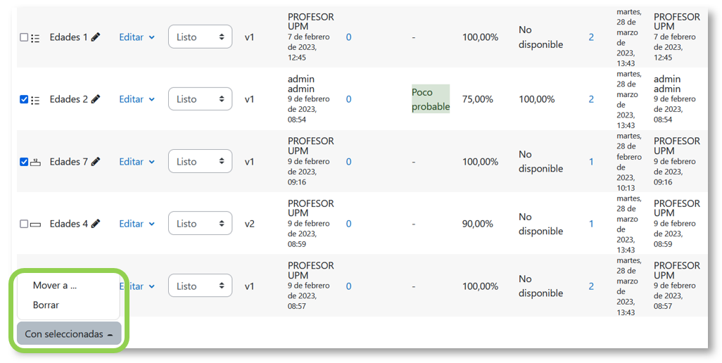 Gestión de preguntas
