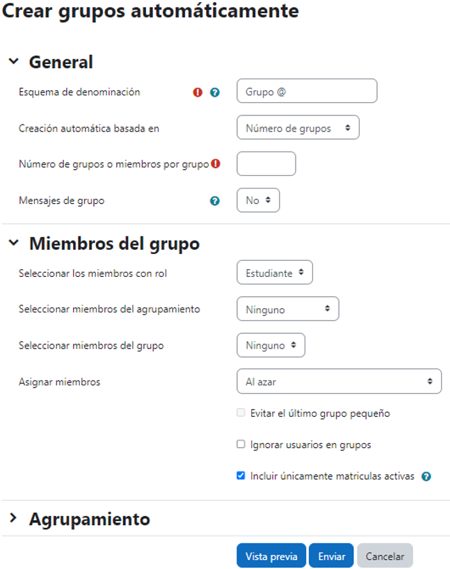 Crear grupos automáticamente