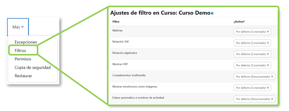 Ajustes de filtros en un curso