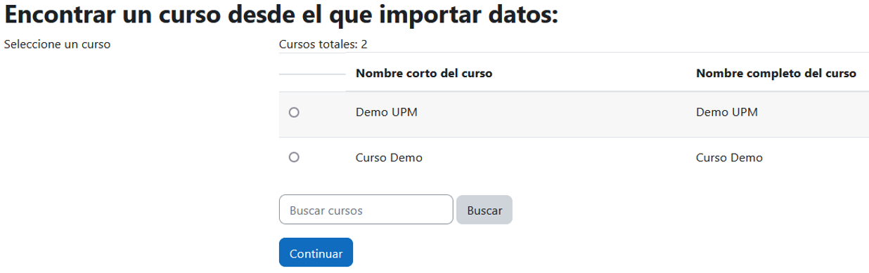 Selección del curso origen