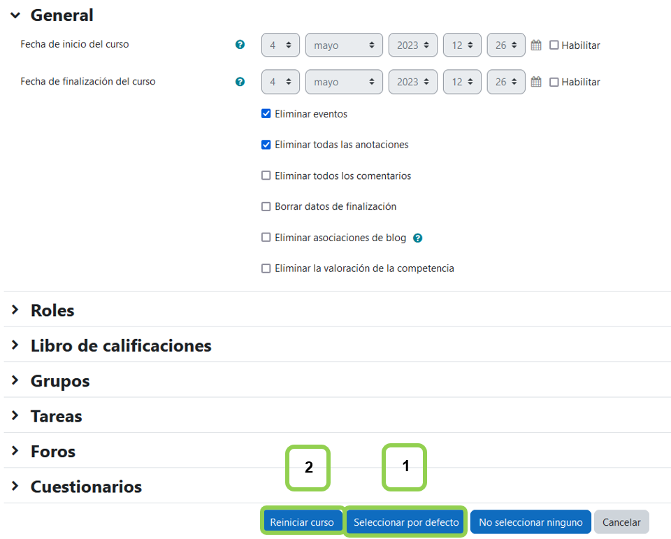 Reinicio por defecto