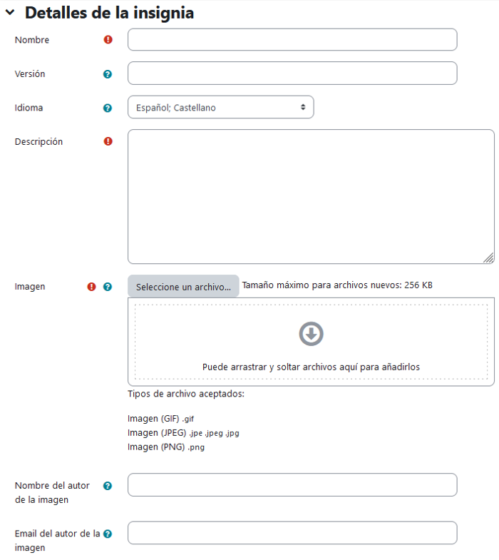 Datos de una insignia
