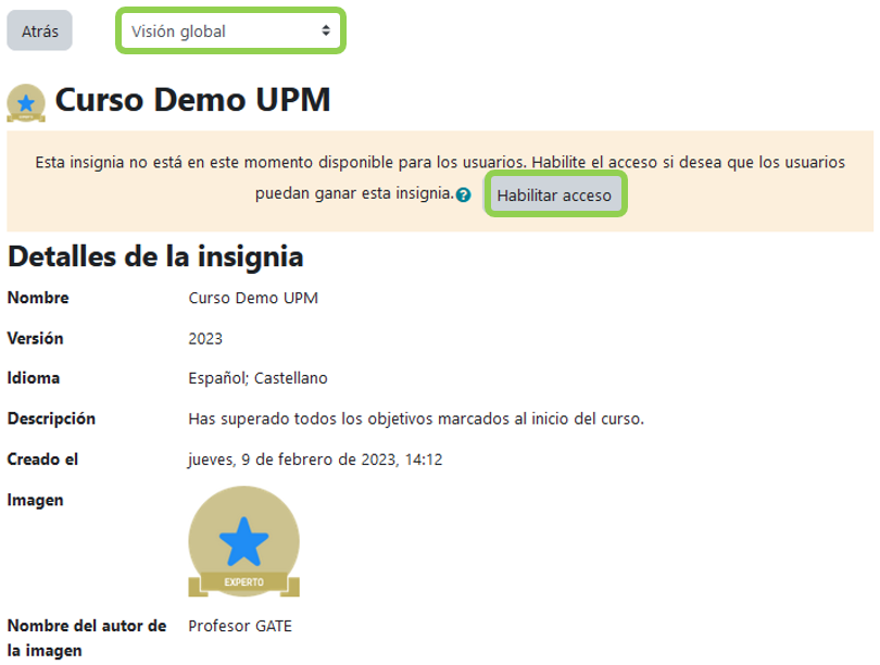 Habilitar el acceso de insignia