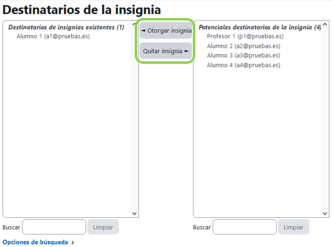 Otorgar o quitar una insignia