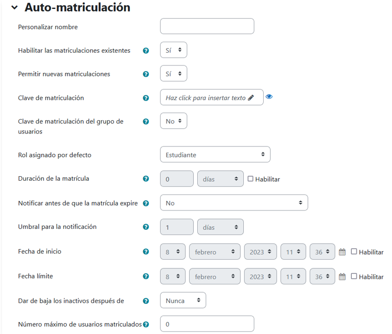 Configuración de la auto-matriculación