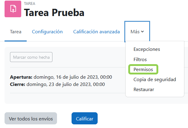 Acceso a los permisos de un actividad