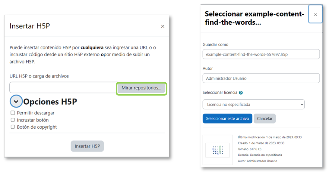 Insertar H5P desde el editor de texto