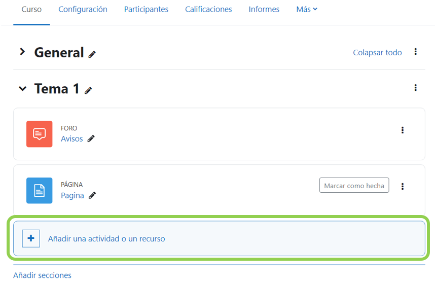 Añadir una actividad o un recurso