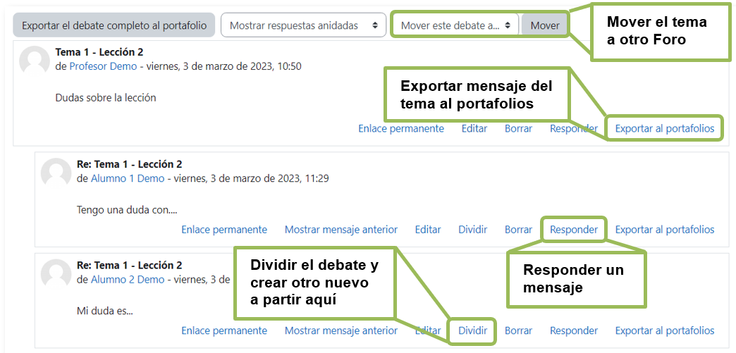 Gestionar mensajes y debates
