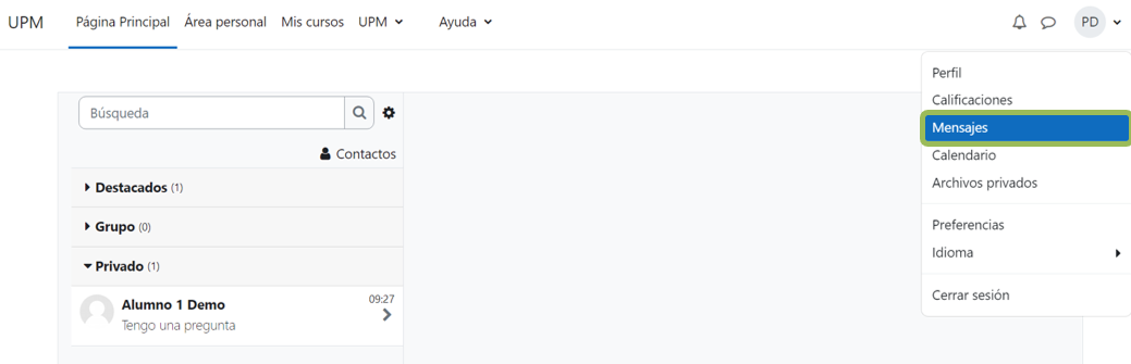 Bloque de mensajes central