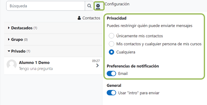 Configuración de la mensajería