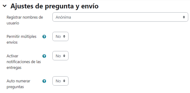 Ajustes de pregunta y envío