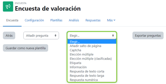 Tipos de pregunta en la encuesta