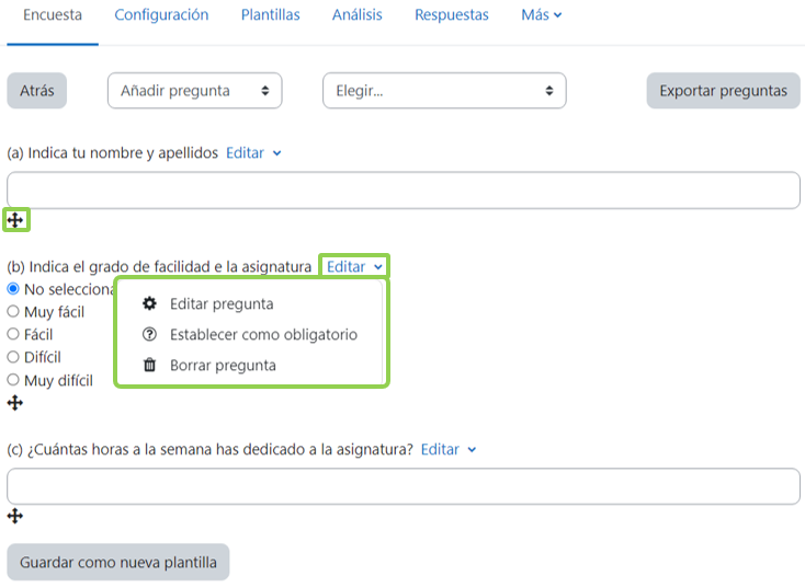 Editar preguntas de la encuesta