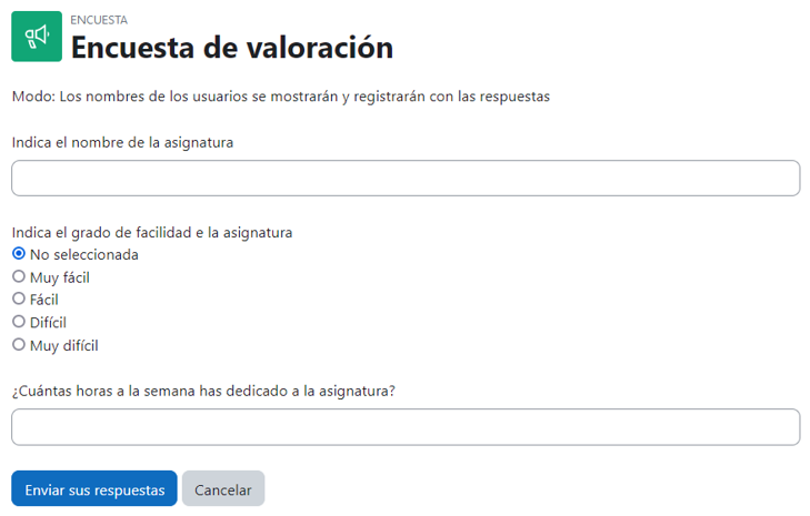 Imagen que muestra la vista del estudiante al responder la encuesta