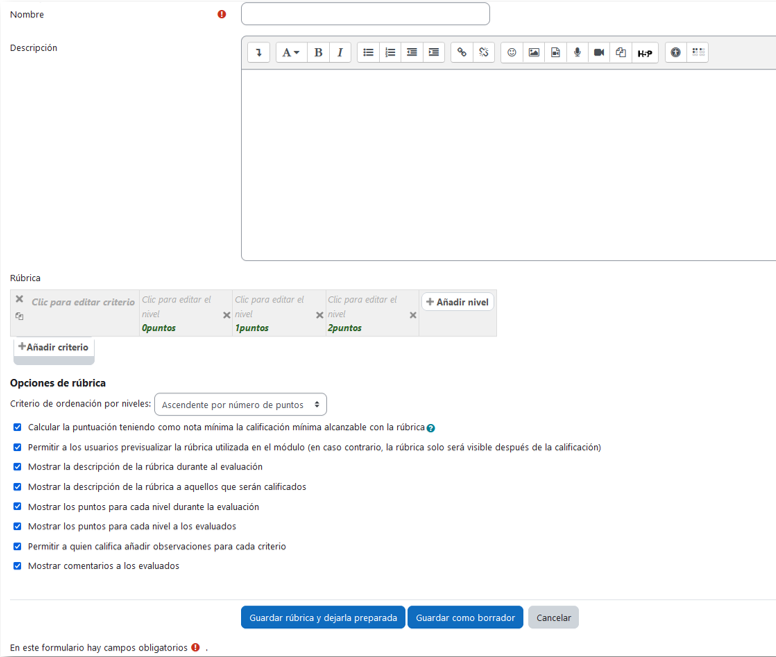 Crear una nueva rúbrica