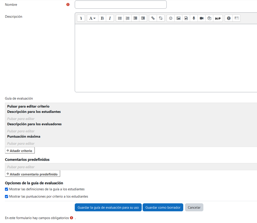 Crear una nueva guía de evaluación