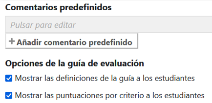 Edición de comentarios predefinidos
