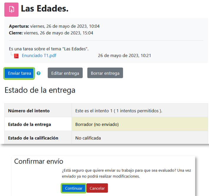 Mensaje que requiere que los estudiantes pulsen en 