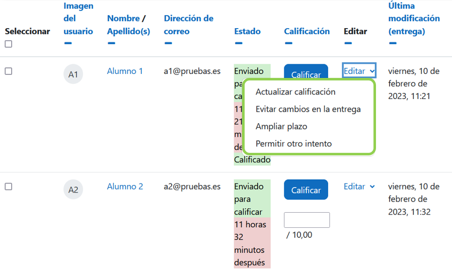Editar calificación