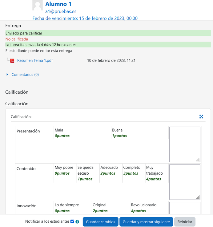 Calificar la tarea sin activar 