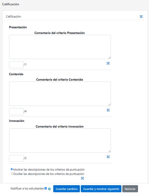 Calificación de una tarea mediante la guía de evaluación