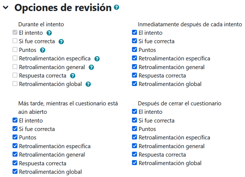 Matriz de opciones a revisar