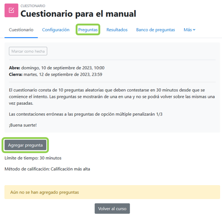 Configurar un cuestionario